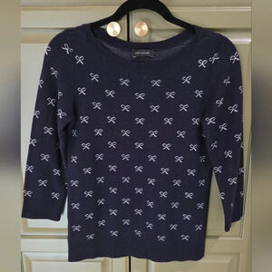 Ann Taylor navy blue 3/4 sleeve bow sweater